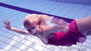 Nude swimming in the pool with Helen