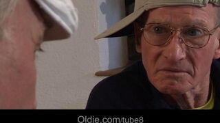 Two old people fucked by young girlfriends in an intense anal session