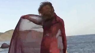 A sexy girl with small boobs gets them wet in a steamy scene