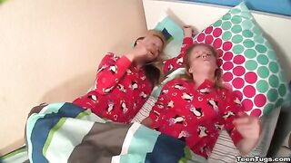 Two sisters learned to jerk off a member from an experienced man