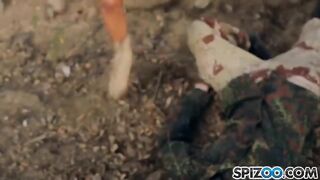 Man fucked in an abandoned warehouse by two sexy blondies