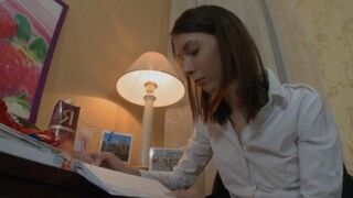 Horny Russian teen Alena teaches English with her ass