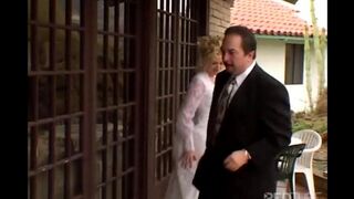 The wife fucks with her husband's friend in stockings and pantyhose