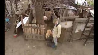 Babe from Russian village gets her pussy railed outdoors