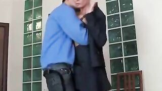 A sexy Russian lady is fucking her young boss in pantyhose