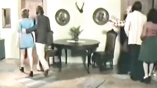 A hot foursome sex with a charming brunette and her friends on the bed