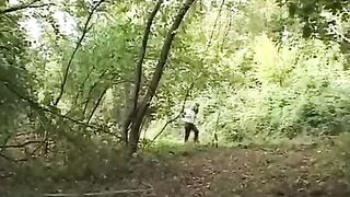 The sexy girl was lost in the forest and a man found her