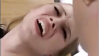 Fragile blonde gets her pussy smashed by a fisting threesome