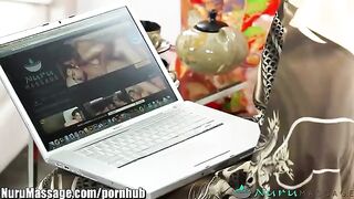 Babe from China gets her perky tits oiled and screwed