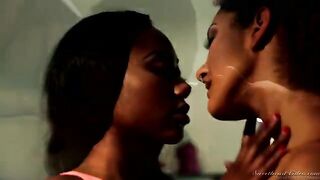 Two black girls sharing cock and licking each other’s pussies