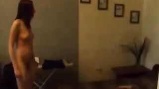 A hot Russian chick was masturbating in the kitchen and she squirts