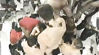 Cute girl fucked by the entire crowd of horny guys