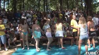 Fun of young people in the wood