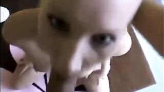 Girl makes a deep blowjob, showcasing her intense oral skills in POV style