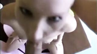 Girl makes a deep blowjob, showcasing her intense oral skills in POV style