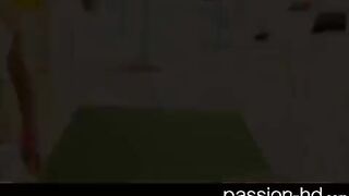 A girl in headphones was fucked on the couch by a sportsman