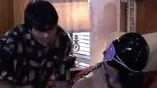 The mistress plays a BDSM game with her lover, using her big tits