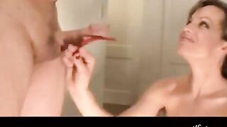 The powerful blowjob from a stunning woman with beautiful big boobs