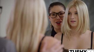 Blonde in stockings has sex deep in her ass
