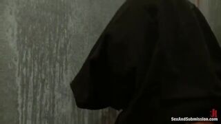 Girl bound and gagged, getting fucked in the mouth with intensity