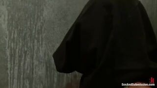 Girl bound and gagged, getting fucked in the mouth with intensity