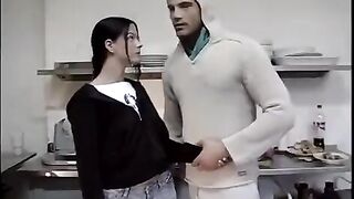 Fucked in the kitchen with a young brunette