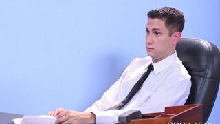 Two girls are getting fucked by a guy in an interview
