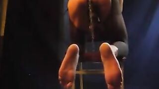 A man in pantyhose stands cancer and suits his cock