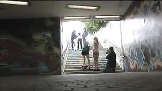 The hot girl was tied up and a guy had his way with her on the street