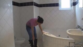Passionate sex after shower with a cute brunette teen