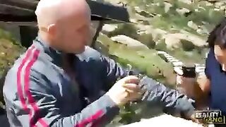 First sex for a burning brunette with big tits