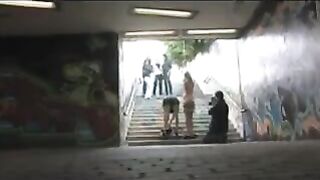 Diluted woman has rough sex right on the transition