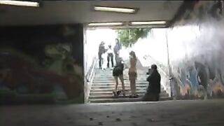 Diluted woman has rough sex right on the transition