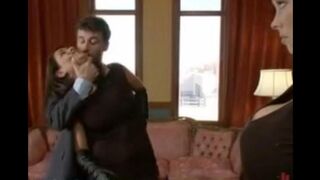 The husband punished his disobedient wife and maid in a BDSM style