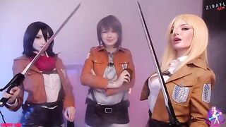 Cosplay threesome with wet pussies and close-up licking