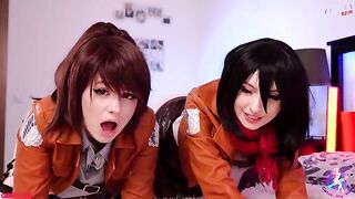 Cosplay threesome with wet pussies and close-up licking