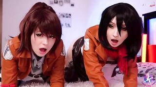 Cosplay threesome with wet pussies and close-up licking