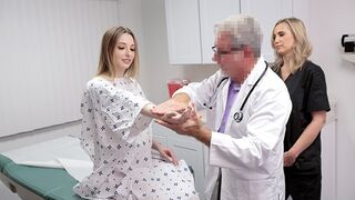 Pretty doctor fucks with his assistant and a patient in a threesome