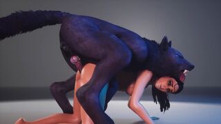 A beautiful woman is fucking with a werewolf in this hot video