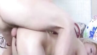 A sexy woman in stockings fucks with her son at home