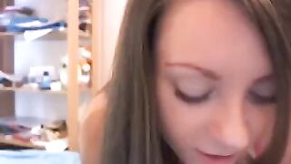 A Russian webcam model with small boobs plays with her pussy on camera