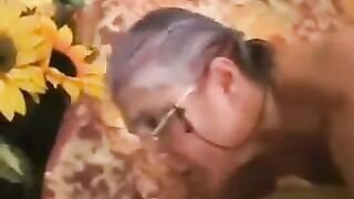 Old gray lady in black stockings gets fucked hard
