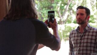 A guy is having fun with a cute girl with nice cheeks