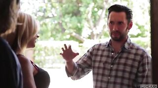 A guy is having fun with a cute girl with nice cheeks