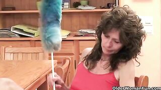 A mature woman caresses her pussy during masturbation