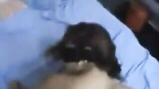 A girl with a flexible back bends to penetrate deeply