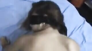 A girl with a flexible back bends to penetrate deeply