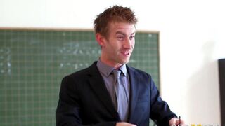 A girl is fucking with her teacher in a steamy classroom scene