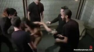 Defending girl mocked five men, then they fucked her in a rough anal group scene