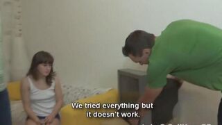Pervert dude fucked his stepsister on a couch and came on her face